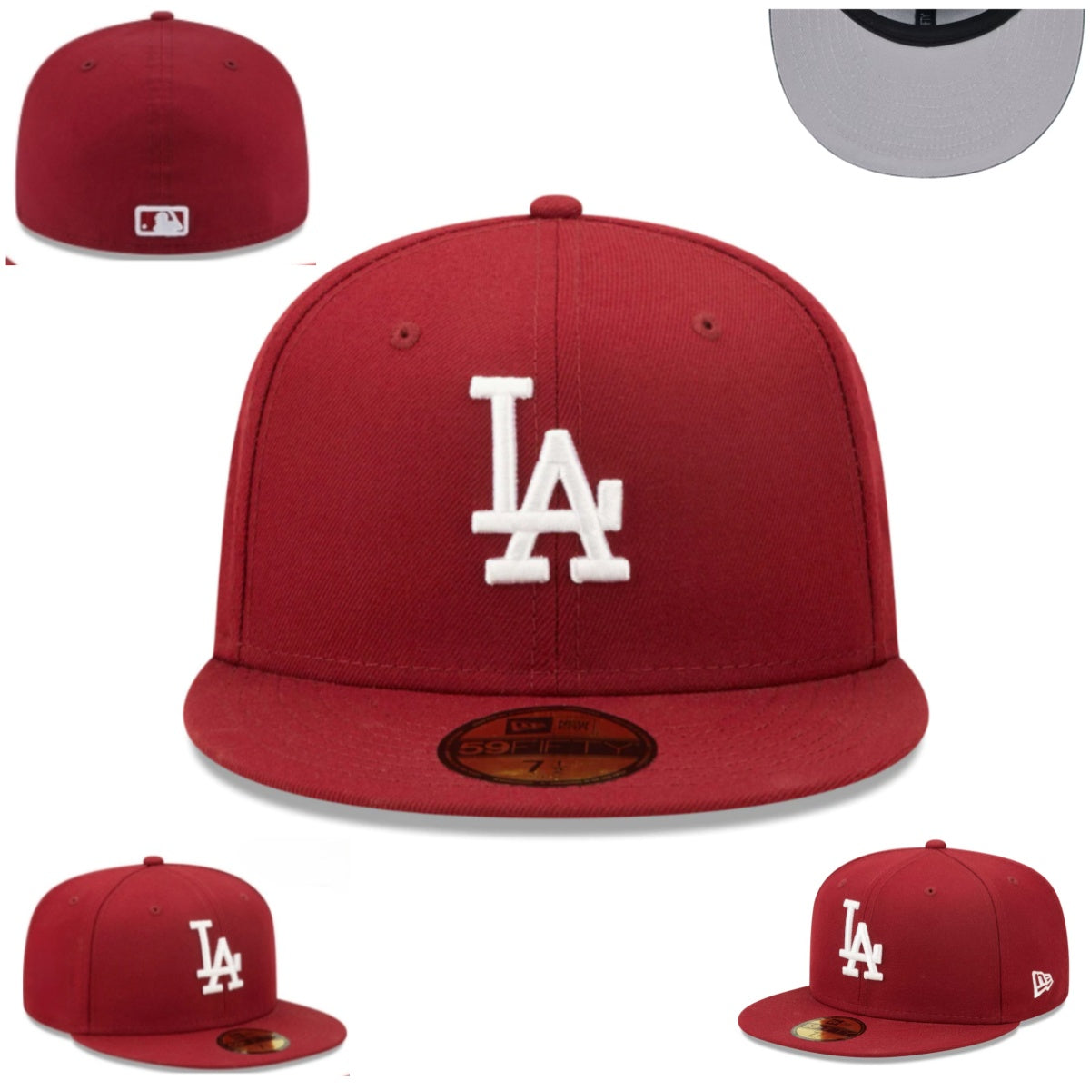 Los Angeles Dodgers Deep Red Fitted Hat with White Embroidered Logo — view 1