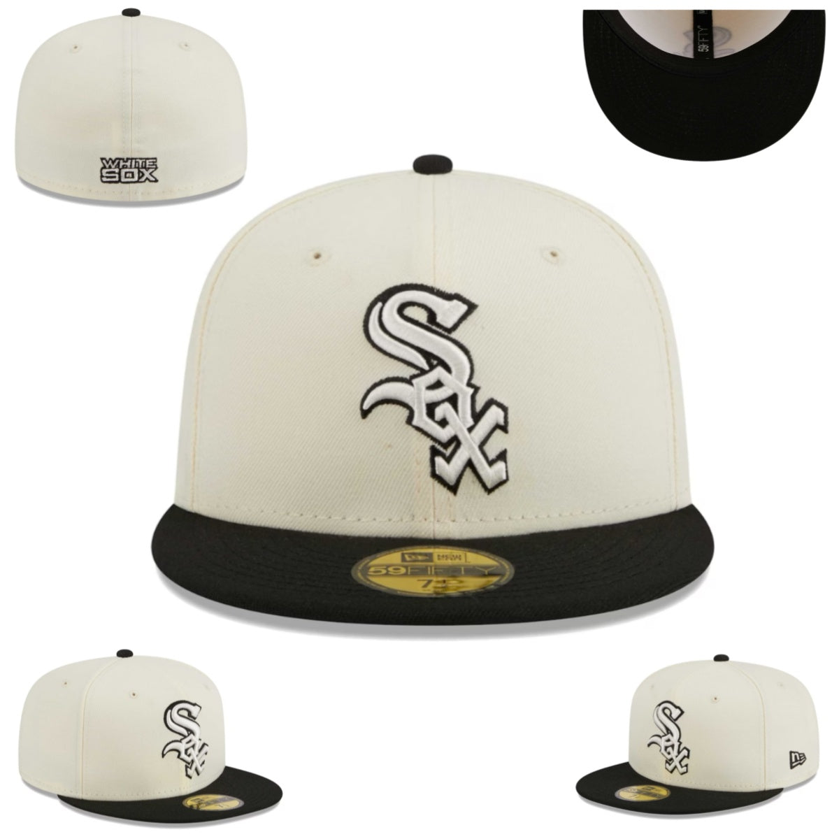 Chicago White Sox White and Black Fitted Hat with Embroidered Logo — view 1