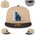 Los Angeles Dodgers Tan and Black Fitted Hat with Multicolor Embroidered Logo — view 1