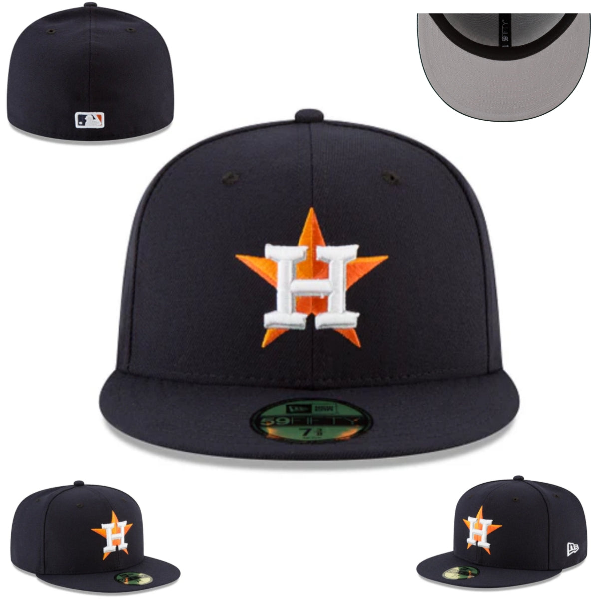 Houston Astros Navy Fitted Hat with Orange and White Star Logo — view 1