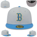 Boston Red Sox Light Gray and Blue Fitted Hat with Gold and Blue Embroidered Logo — view 1