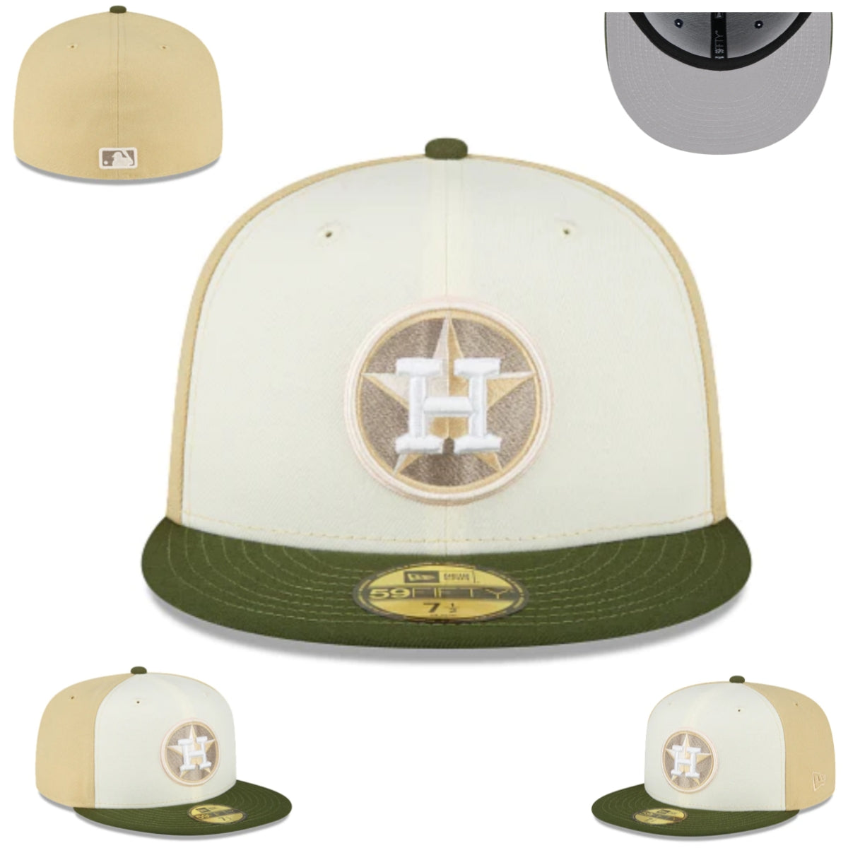 Houston Astros Cream and Olive Green Fitted Hat with Star Logo — view 1