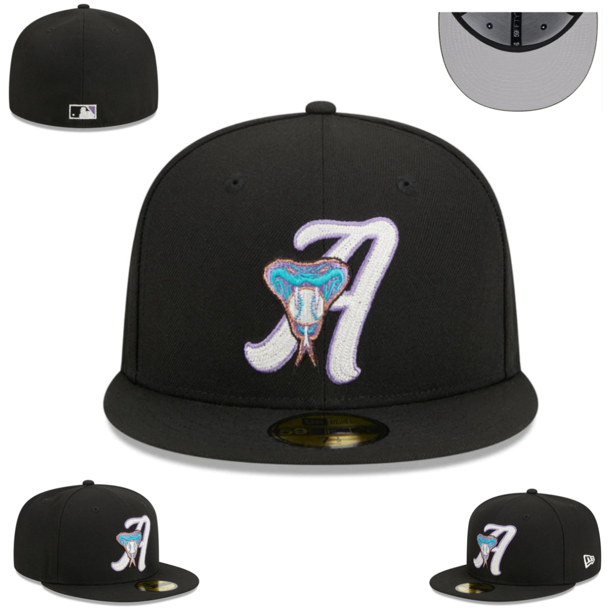 Arizona Diamondbacks Black Fitted Hat with Snake Logo — view 1