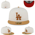 Los Angeles Dodgers Fitted Hat – Cream with Tan Brim, Brown Logo, and Red Undervisor — view 1