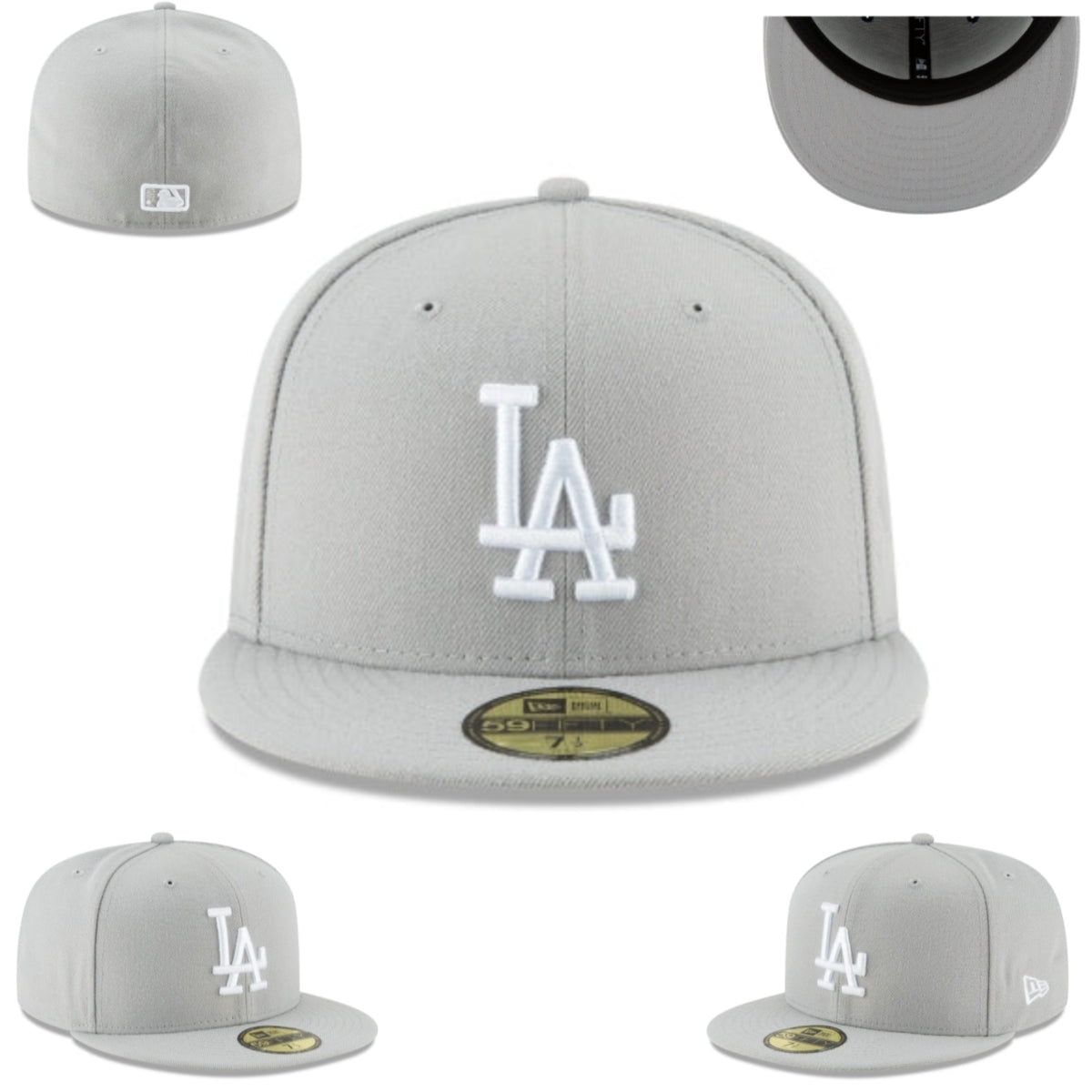 Los Angeles Dodgers Fitted Hat – Light Gray with White Logo and Gray Undervisor — view 1