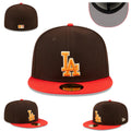 Los Angeles Dodgers Fitted Hat – Brown with Red Brim and Orange Logo — view 1