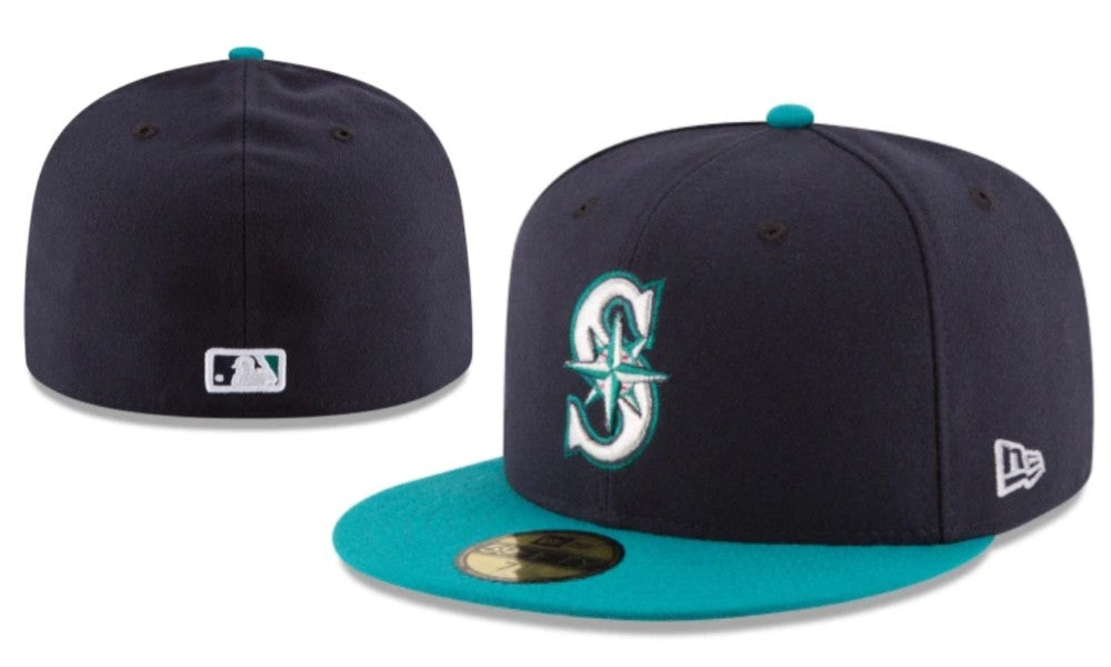 Seattle Mariners Fitted MLB Cap with Aqua Blue Visor – Navy and Aqua — view 1