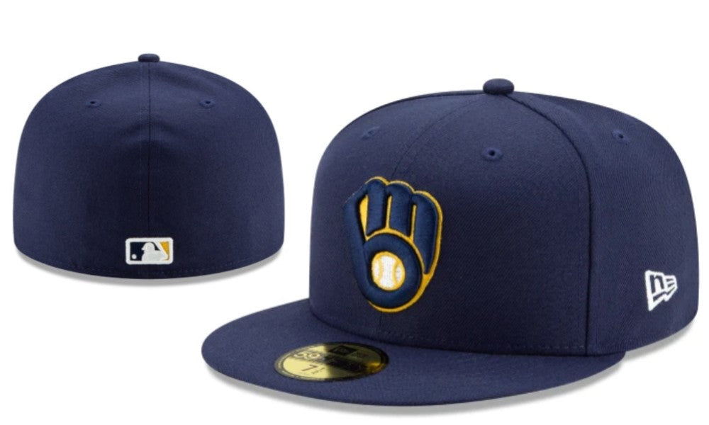 Milwaukee Brewers MLB Fitted Cap – Navy Blue with Gold Logo — view 1