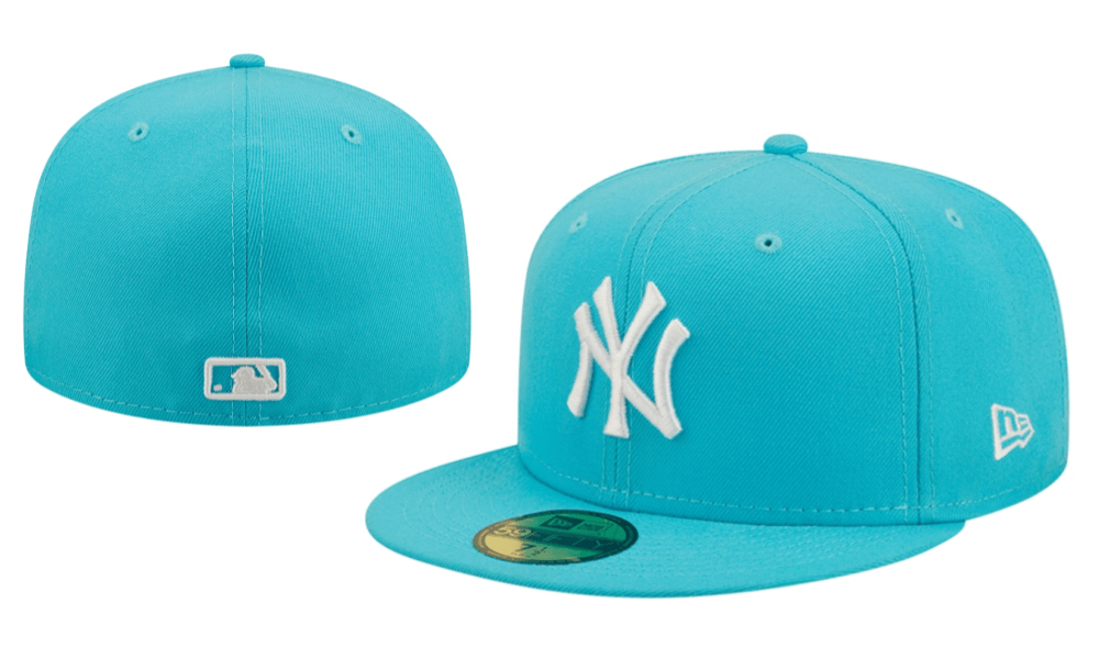 New York Yankees Aqua Blue Fitted Cap with MLB Logo — view 1
