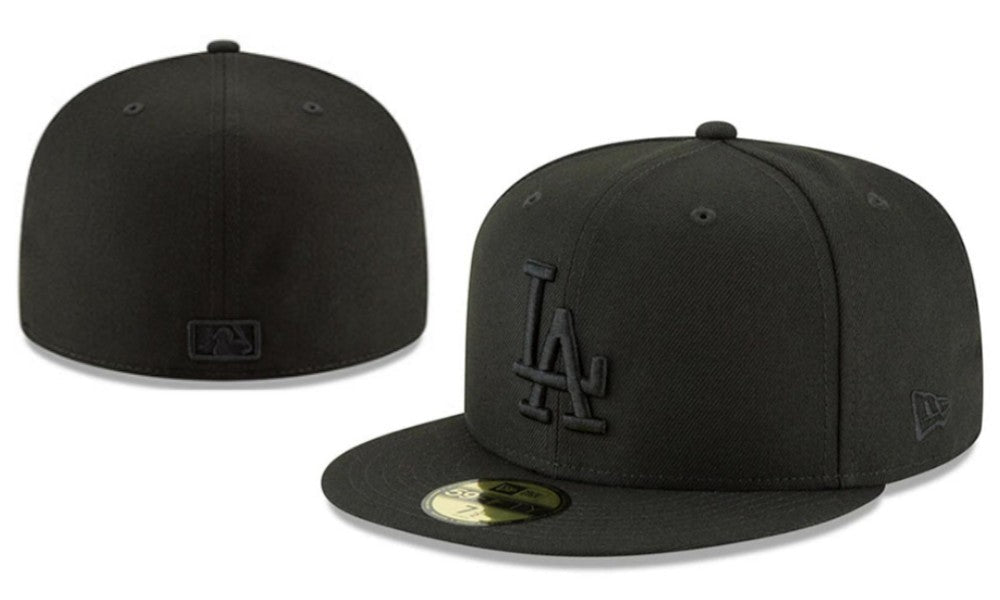 Los Angeles Dodgers All-Black Fitted Cap with MLB Logo — view 1