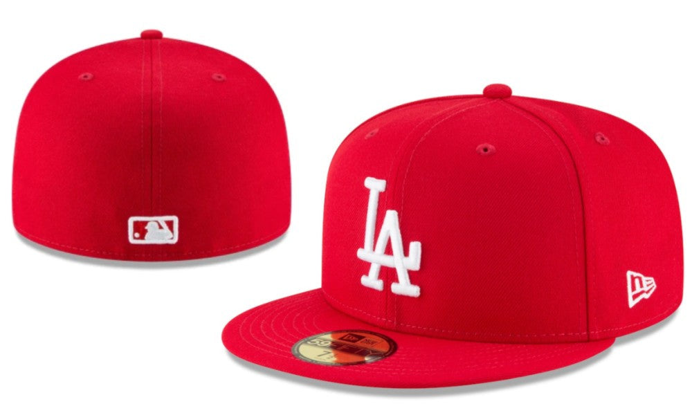 Los Angeles Dodgers Red Fitted Cap with White Logo — view 1