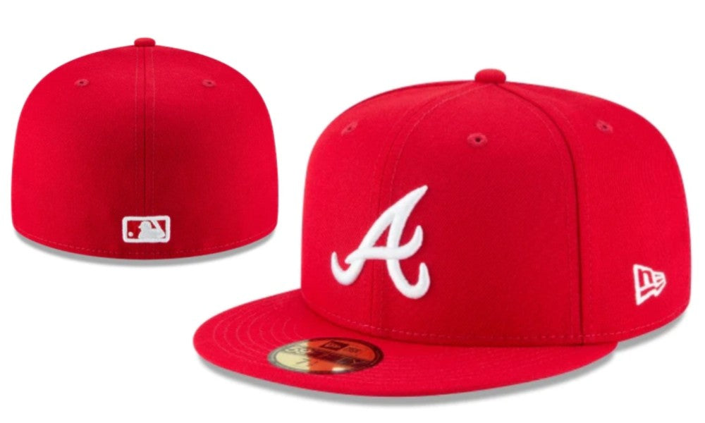 Atlanta Braves Bold Red Fitted Cap with White Logo — view 1