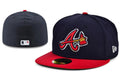 Atlanta Braves Navy Blue and Red Fitted Cap with Embroidered Logo — view 1