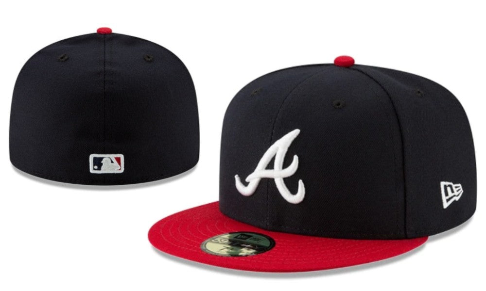Atlanta Braves Black and Red Fitted Cap with White Logo — view 1