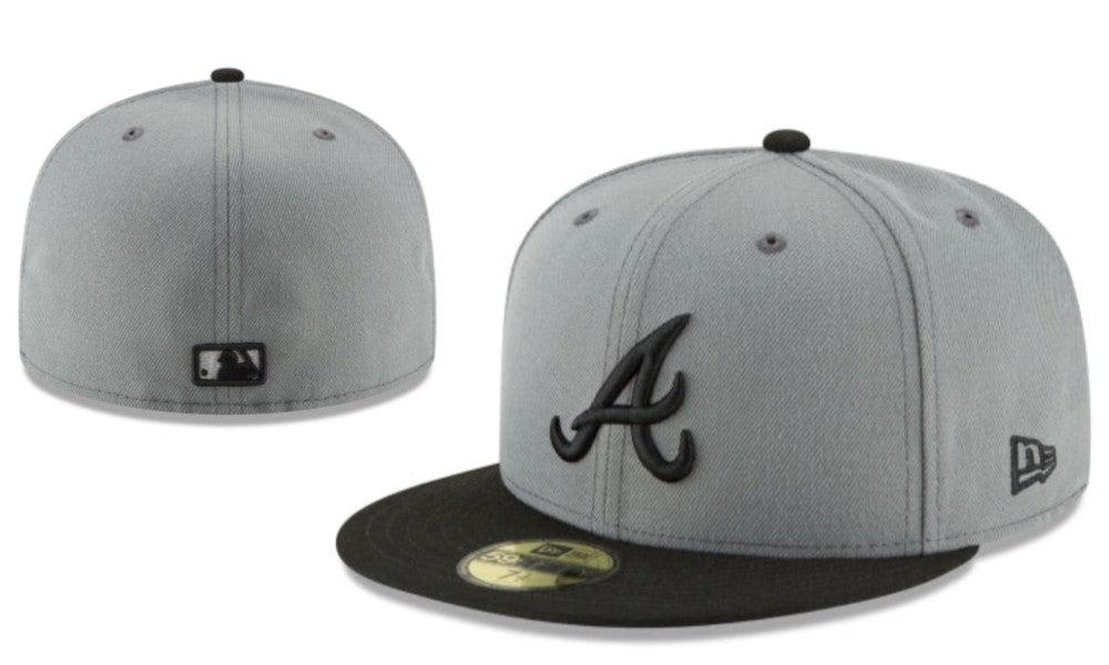 Atlanta Braves Gray and Black Fitted Cap with Embroidered Logo — view 1