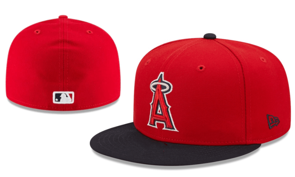 Los Angeles Angels Red and Black Fitted Cap with Embroidered Halo Logo — view 1