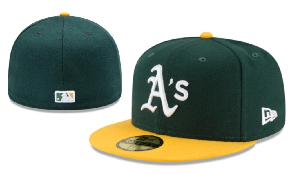 Oakland Athletics Green and Yellow Fitted Cap with Classic Team Logo — view 1