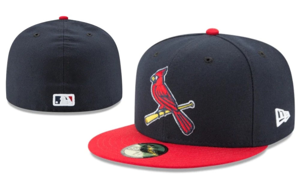 St. Louis Cardinals Navy and Red Fitted Cap with Cardinal Logo — view 1