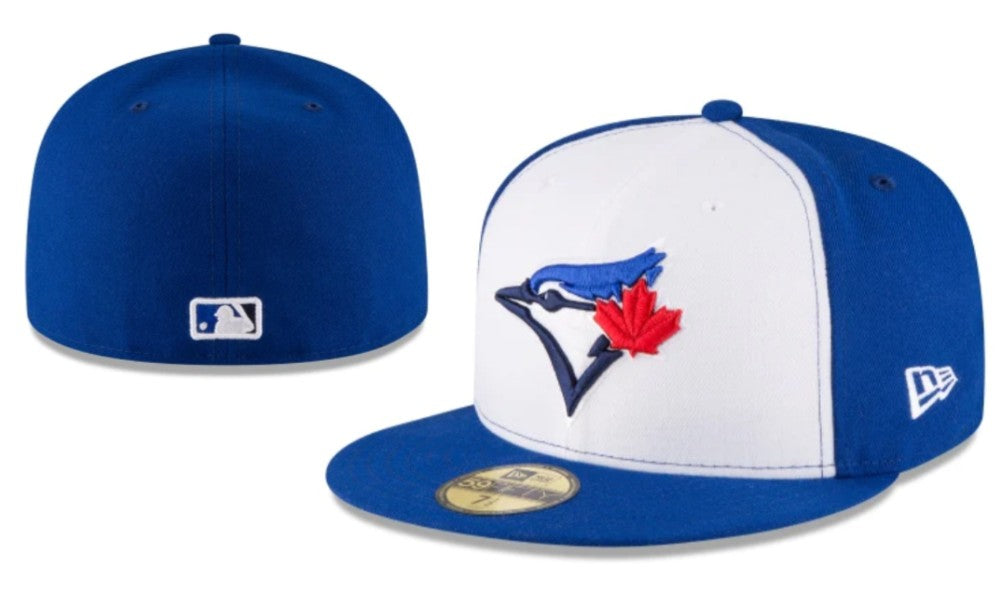 Toronto Blue Jays Blue and White Fitted Cap with Maple Leaf Logo — view 1