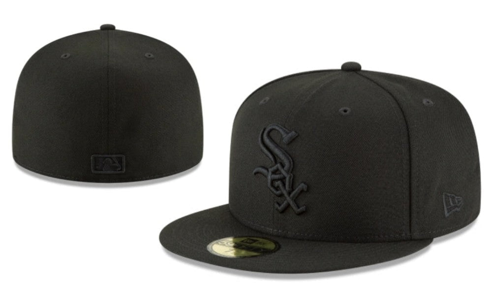 Chicago White Sox All Black New Era Fitted Hat with MLB Logo — view 1