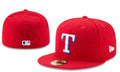 Texas Rangers Red New Era Fitted Hat with White and Blue Logo — view 1