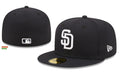 San Diego Padres Black New Era Fitted Hat with White Logo — view 1