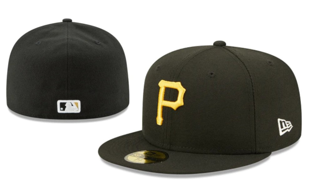 Pittsburgh Pirates Black New Era Fitted Hat with Yellow Logo — view 1