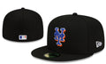 New York Mets Black New Era Fitted Hat with Blue and Orange Logo — view 1