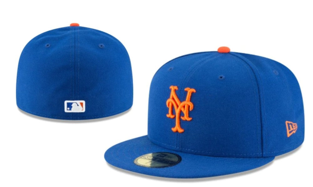 New York Mets Royal Blue New Era Fitted Hat with Orange Logo — view 1