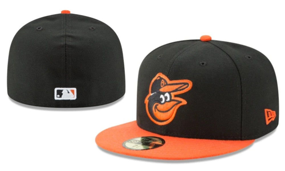 Baltimore Orioles Black and Orange New Era Fitted Hat with Team Logo — view 1
