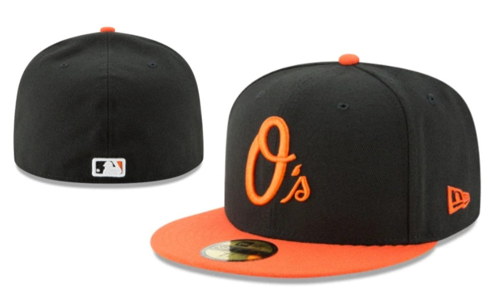 Baltimore Orioles Black and Orange New Era Fitted Hat with Logo — view 1