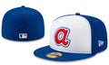 Atlanta Braves Blue and White New Era Fitted Hat with Red Logo — view 1