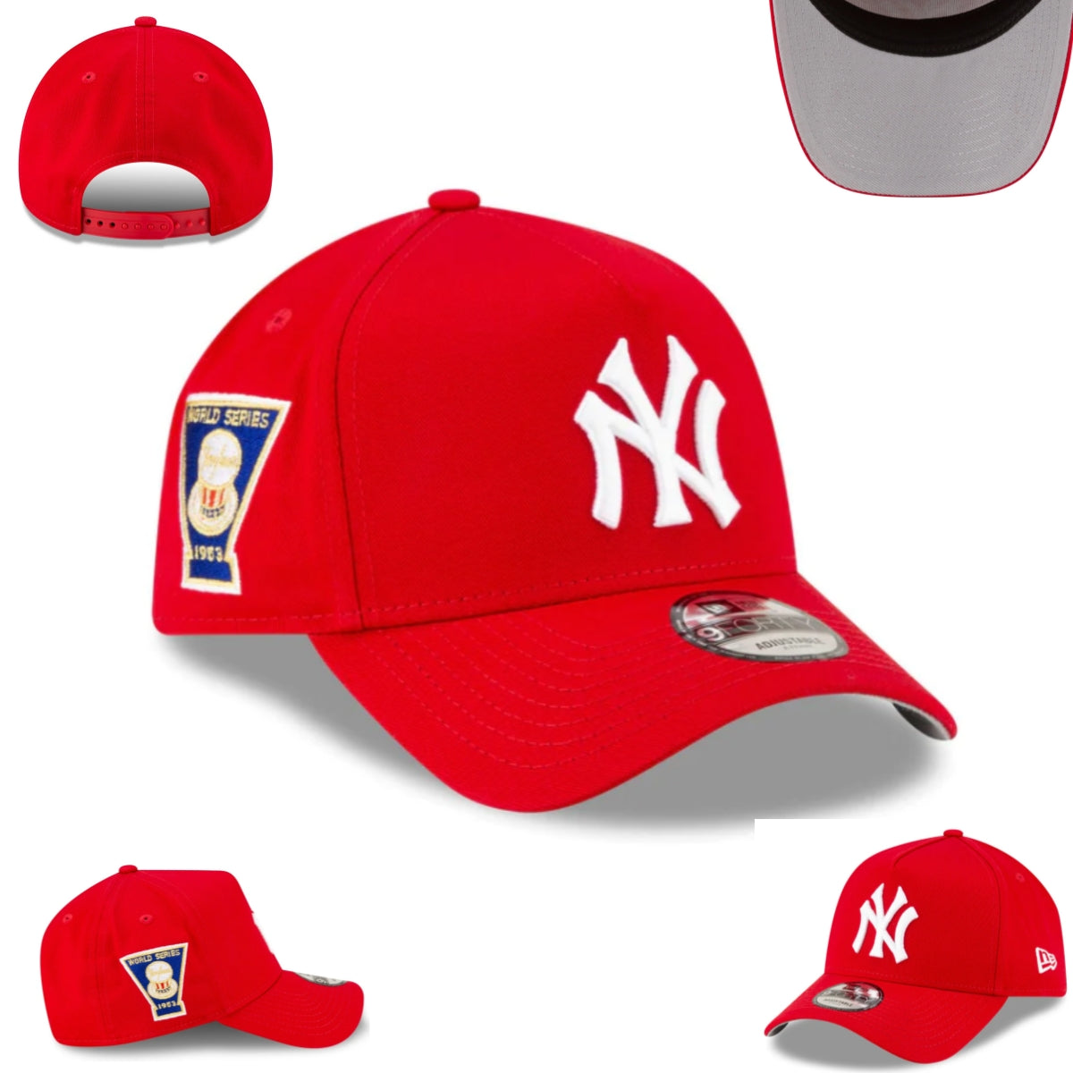 New York Yankees Red New Era Adjustable Hat with World Series Patch — view 1