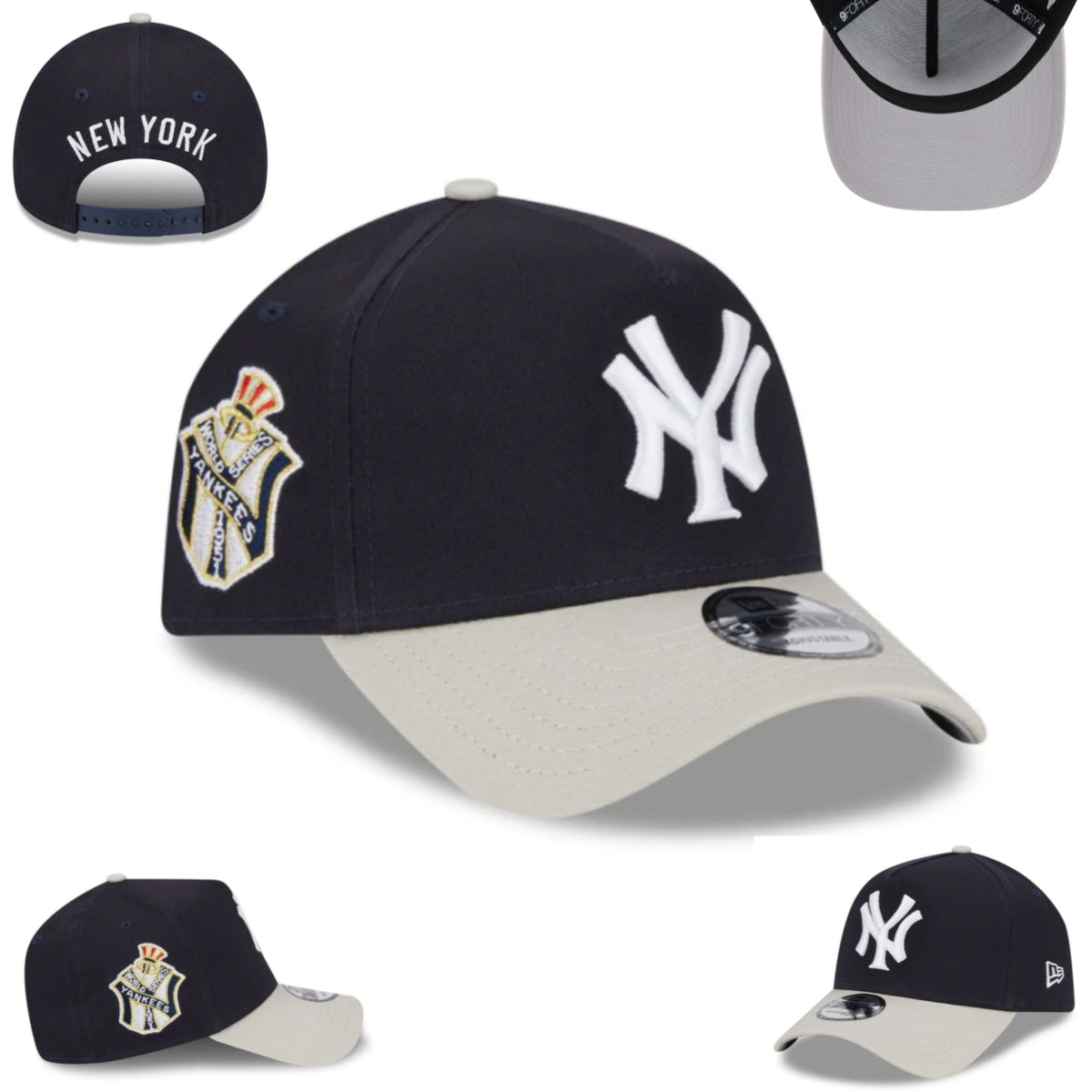 New York Yankees Navy and Gray New Era Adjustable Hat with Championship Patch — view 1