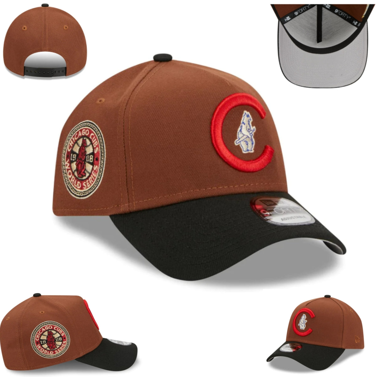 Chicago Cubs Brown and Black New Era Adjustable Hat with World Series Patch — view 1