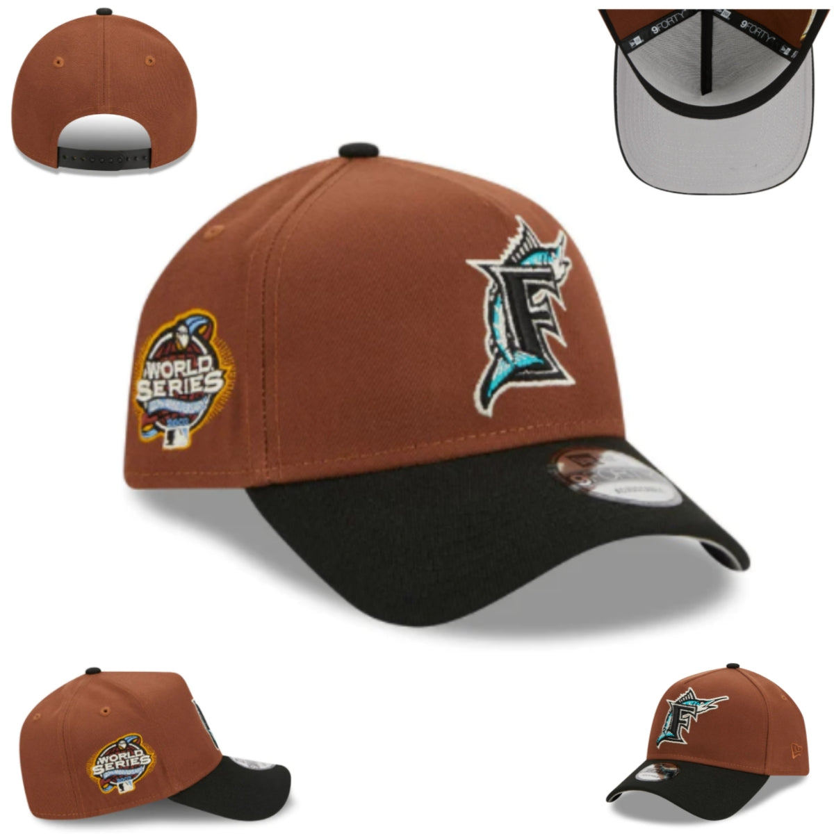 Florida Marlins Brown and Black New Era Adjustable Hat with World Series Patch — view 1