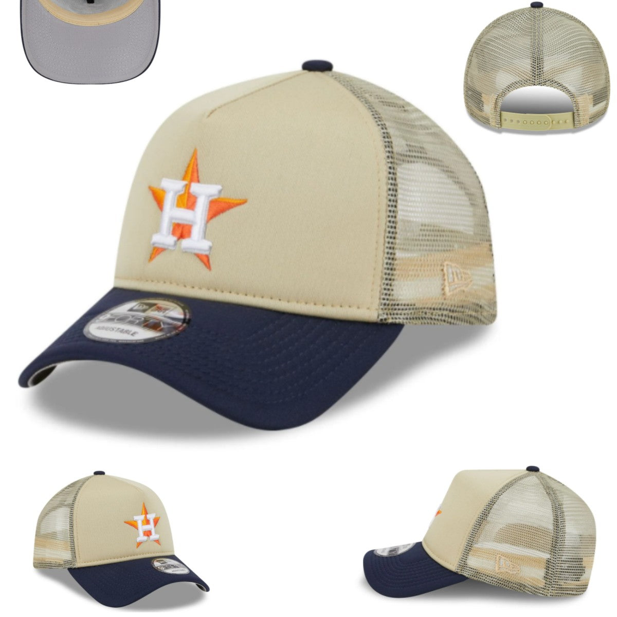 Houston Astros Trucker Cap with Mesh Back – Beige and Navy — view 1