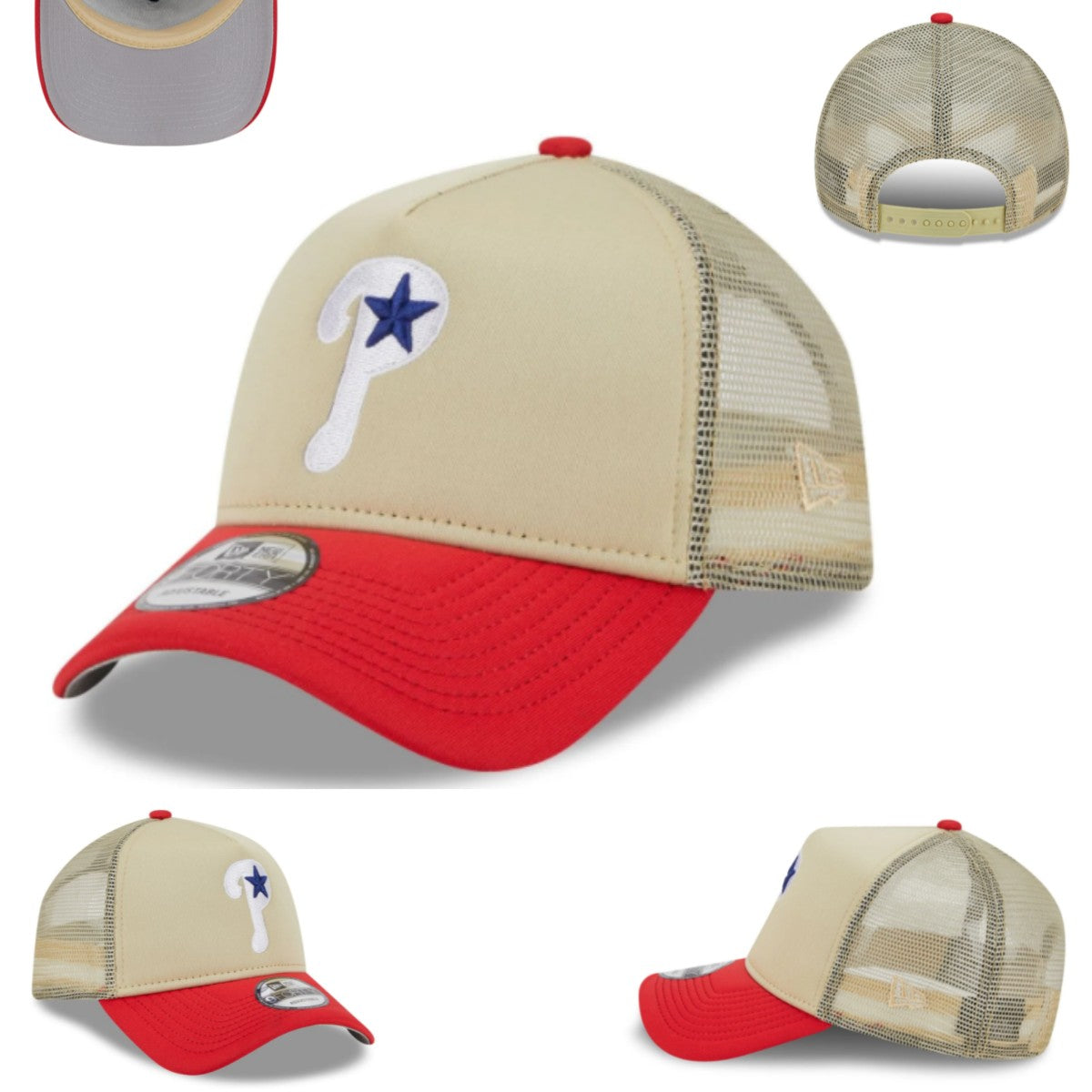 Philadelphia Phillies Retro Trucker Hat – Beige and Red with Mesh Back — view 1