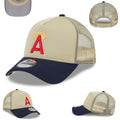 Beige and Navy Snapback Cap with Embroidered Logo and Mesh Back — view 1