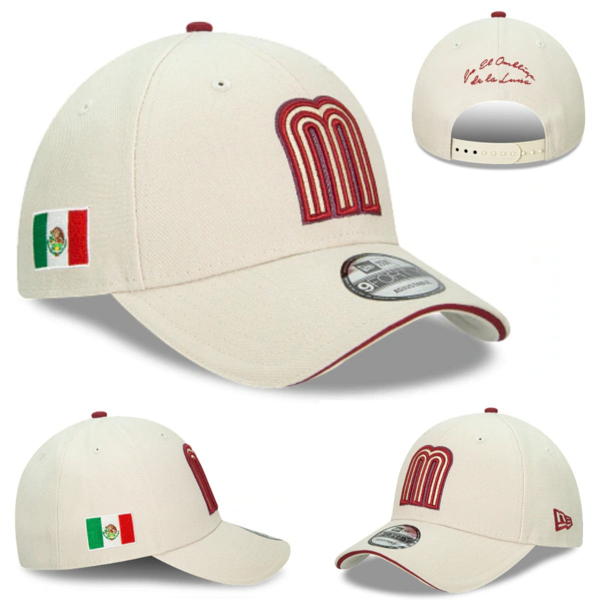 Cream Snapback Cap with Embroidered Logo and Mexican Flag Design — view 1