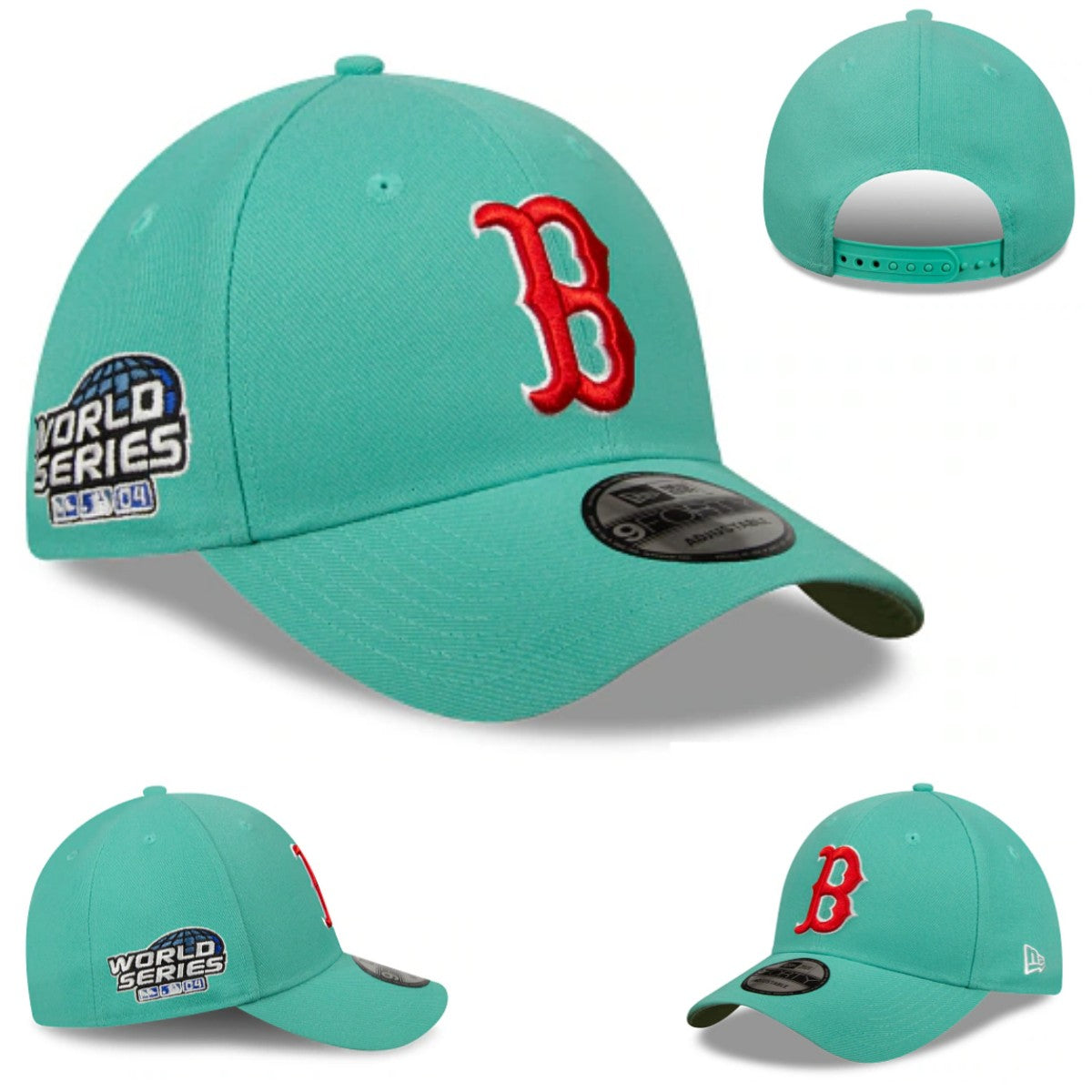 Teal Snapback Cap with Red Boston Logo and World Series Patch — view 1