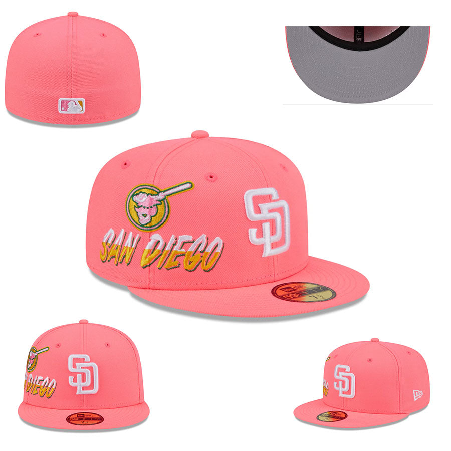 San Diego Padres Pink Hat with Swinging Friar Logo and Gray Undervisor — view 1