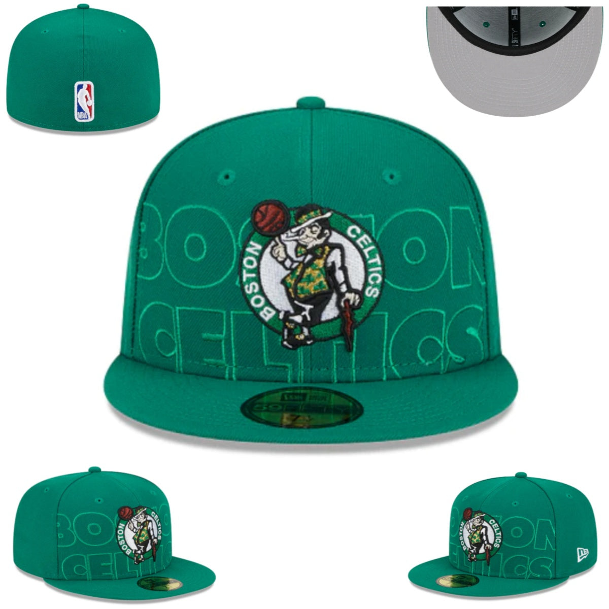 Boston Celtics Green Fitted Cap – Embroidered Logo and Text Design — view 1