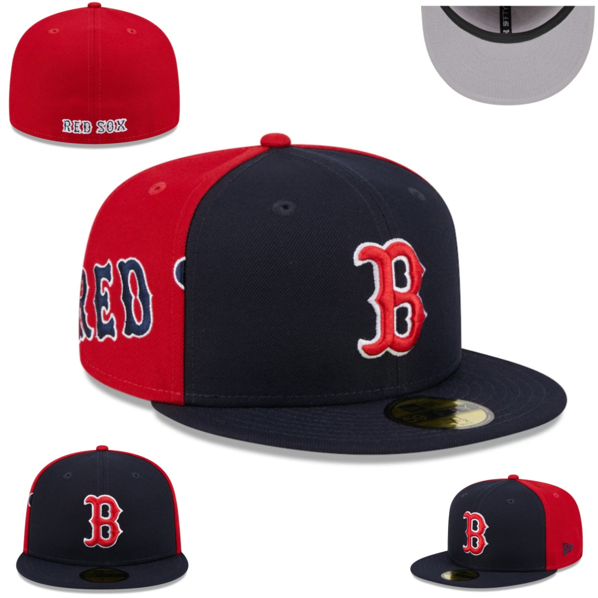 Boston Red Sox Two-Tone Fitted Cap with Bold Red and Navy Design — view 1