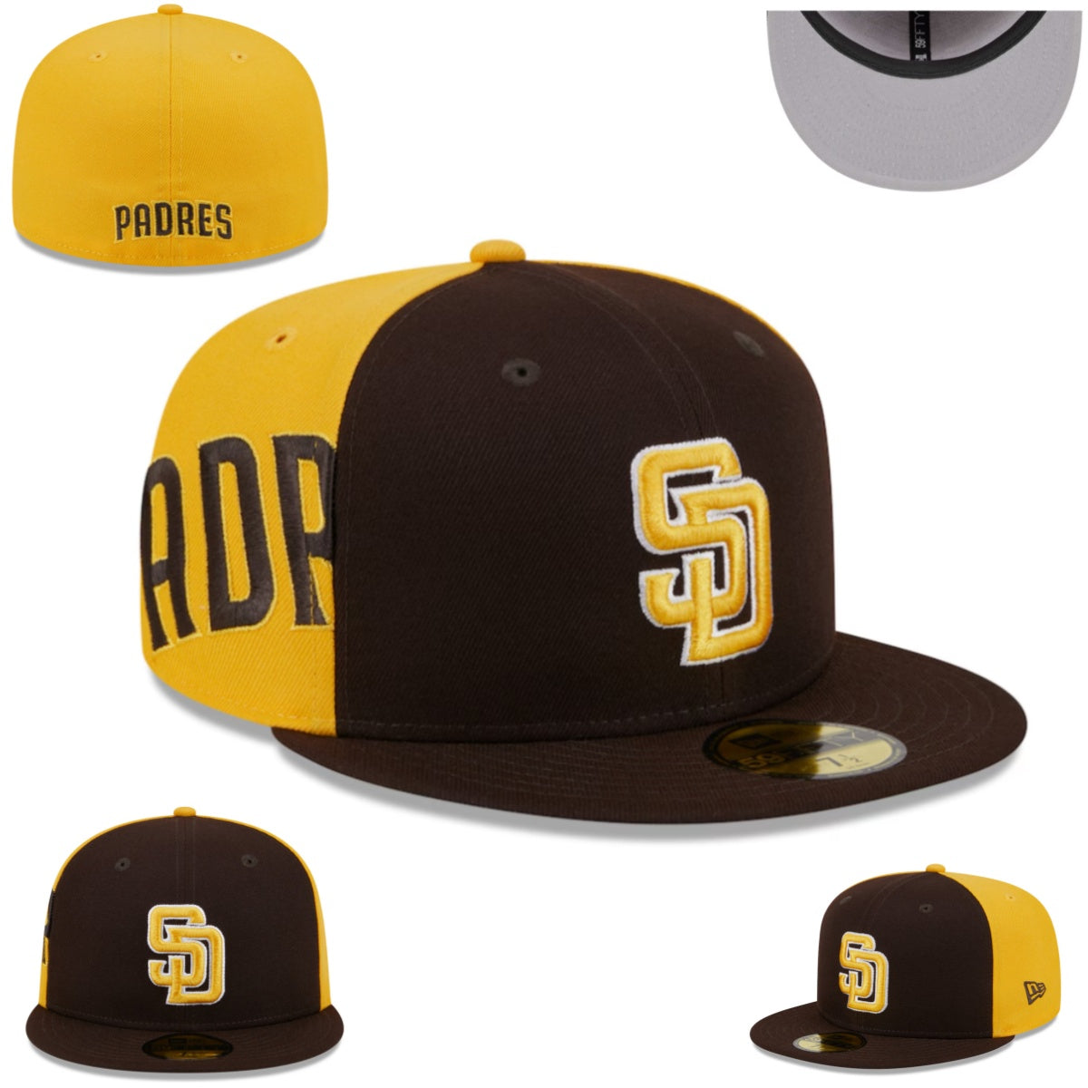 San Diego Padres Two-Tone Fitted Cap in Brown and Yellow — view 1