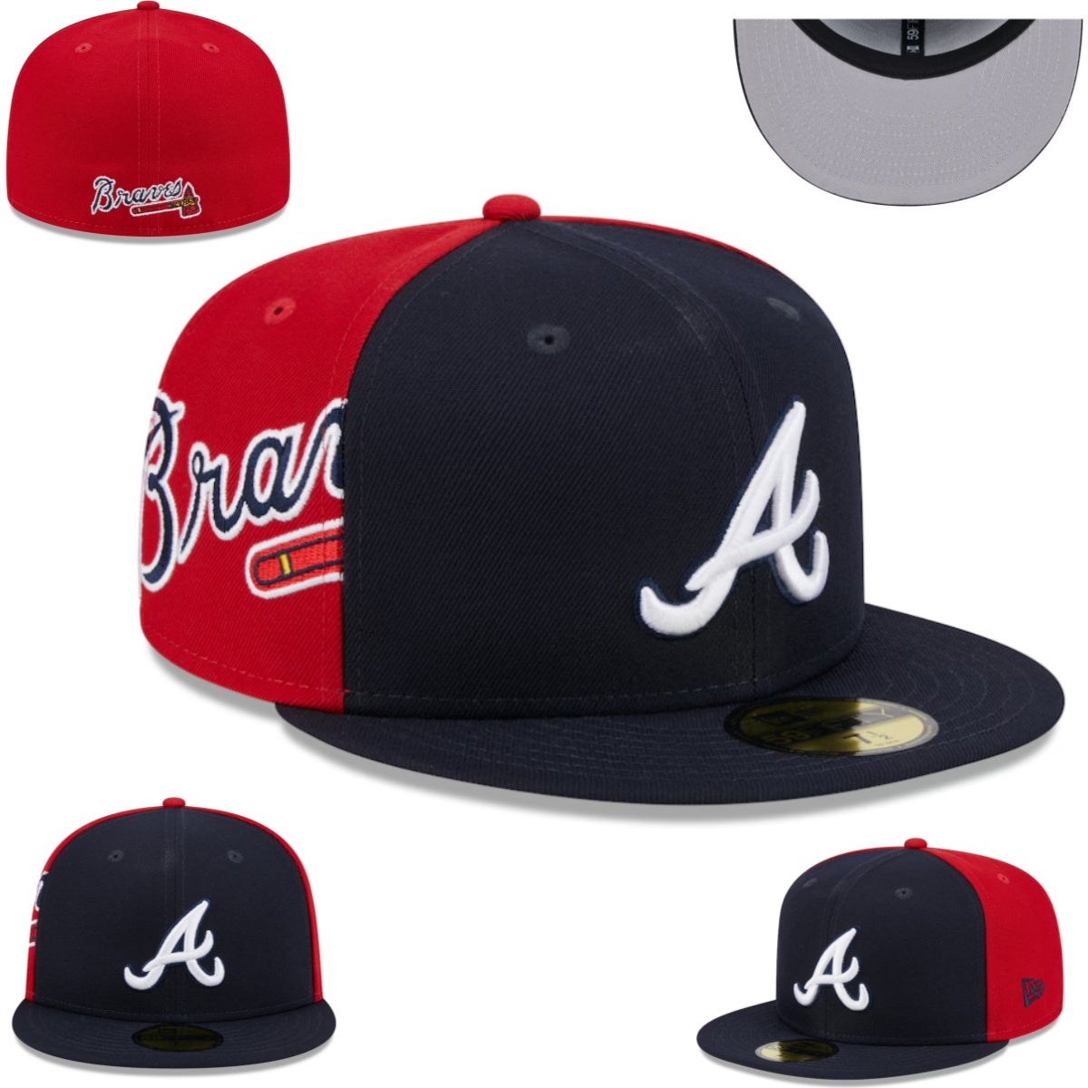 Atlanta Braves Navy and Red Split Panel Fitted Cap — view 1