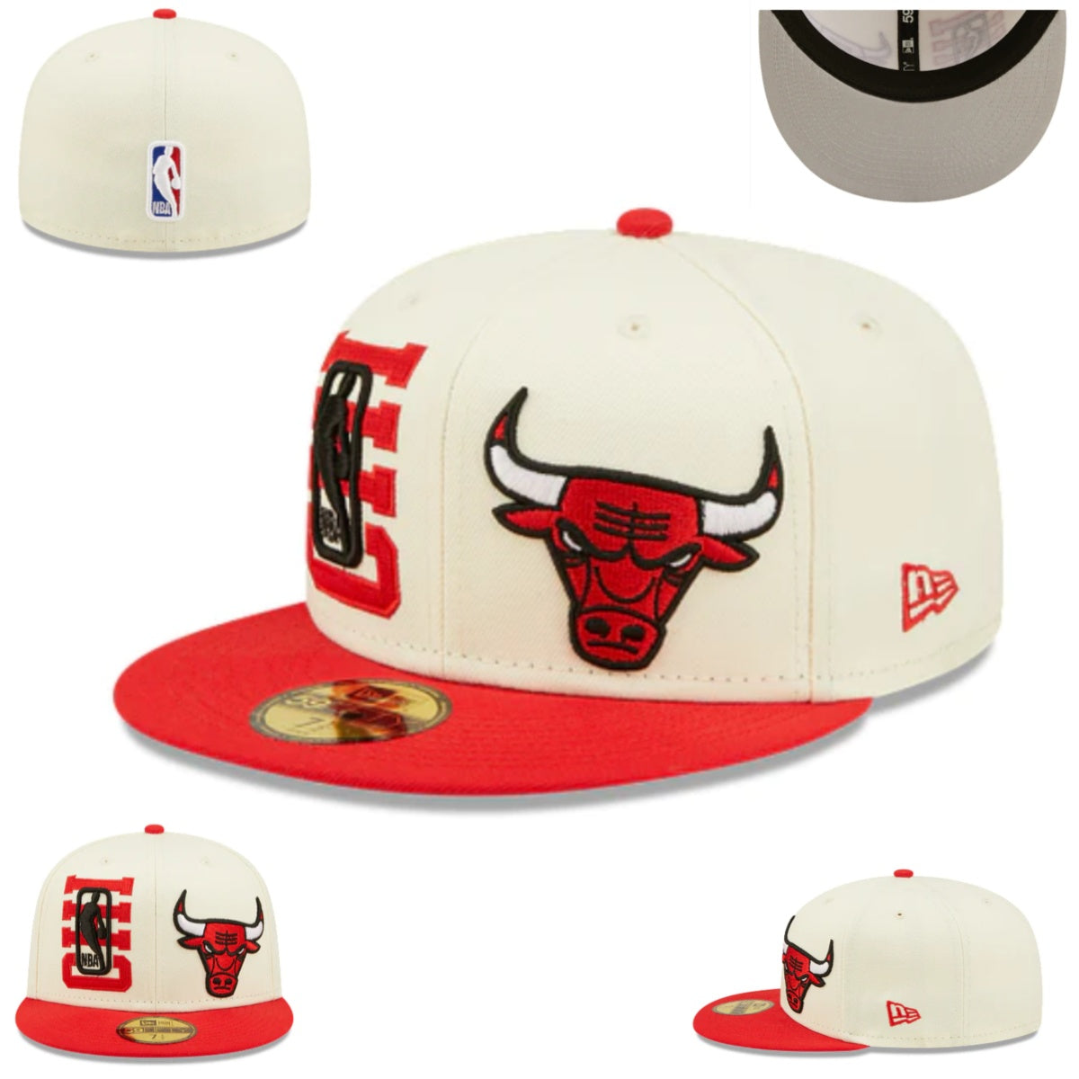 Chicago Bulls Cream and Red Fitted Cap with Bold Logo — view 1