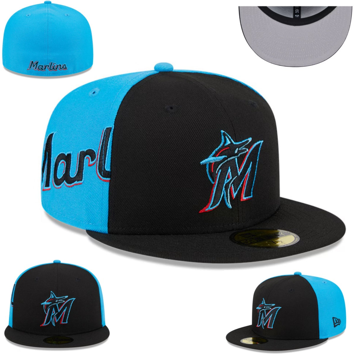 Miami Marlins Two-Tone Fitted Cap with Vibrant Team Logo — view 1