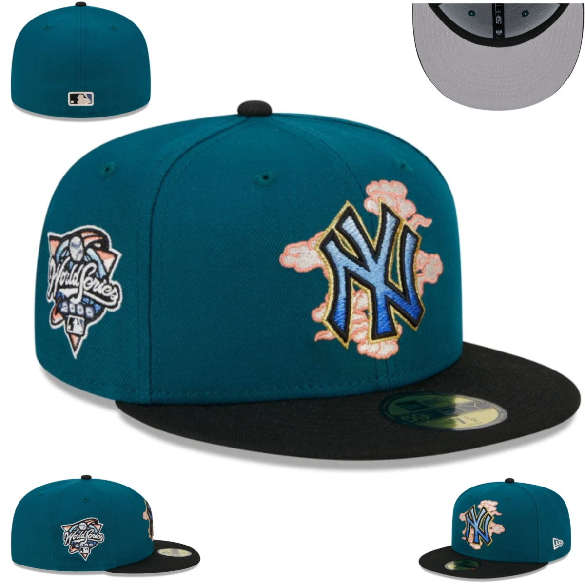 New York Yankees Teal and Black World Series Edition Fitted Cap — view 1