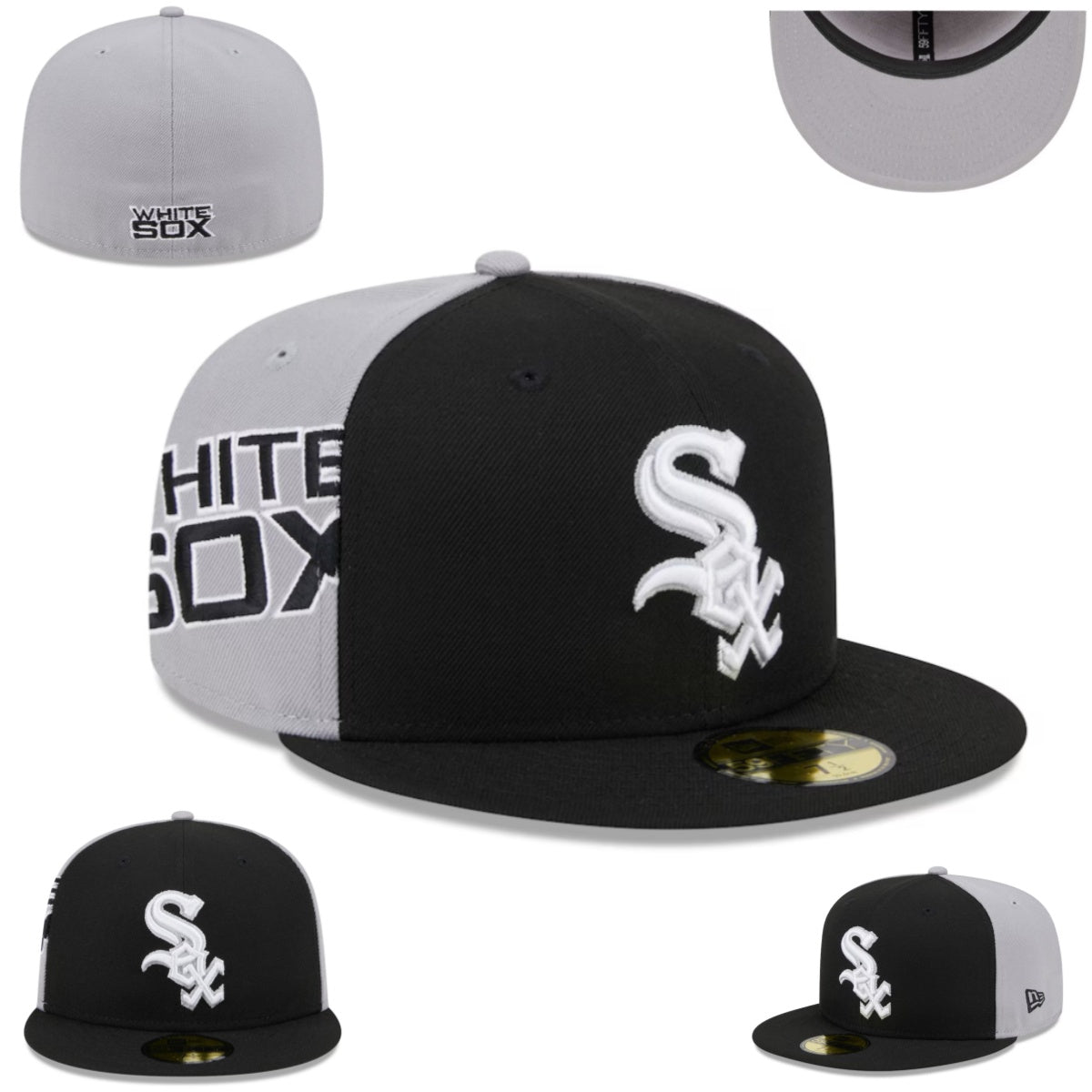 Chicago White Sox Black and Gray Split-Panel Fitted Cap — view 1